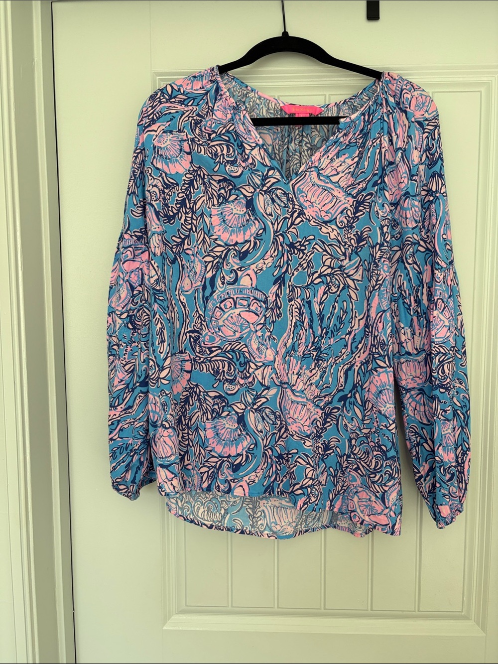 Lilly Pulitzer Blue & Pink Floral V-Neck Blouse